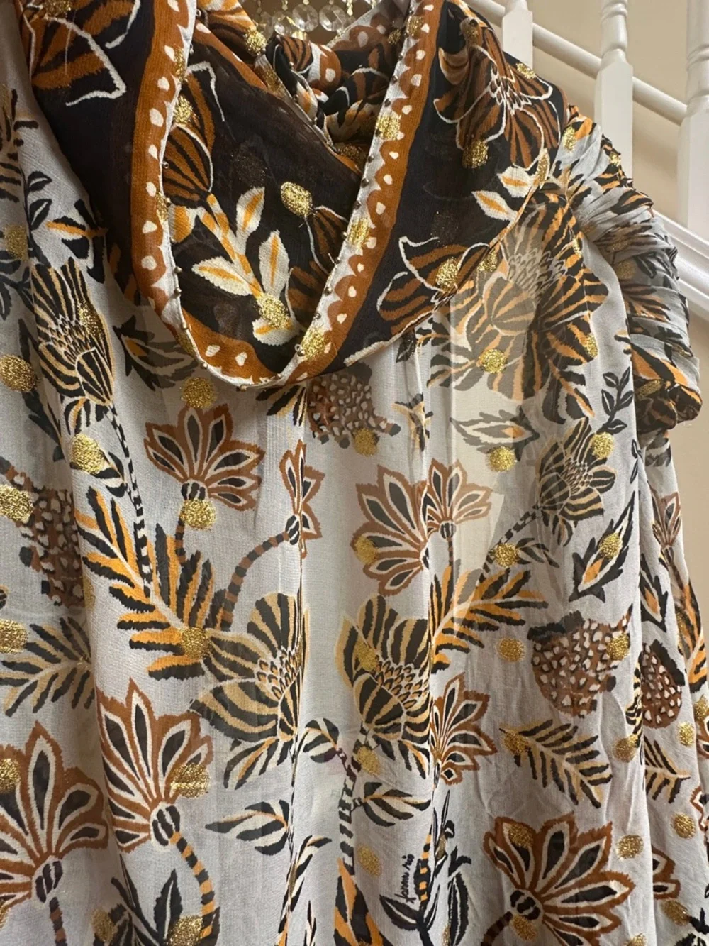 FARM Rio Floral Flowing Tunic w/ Draped Back & Gold Embellishments NWOT - Picture 9 of 11